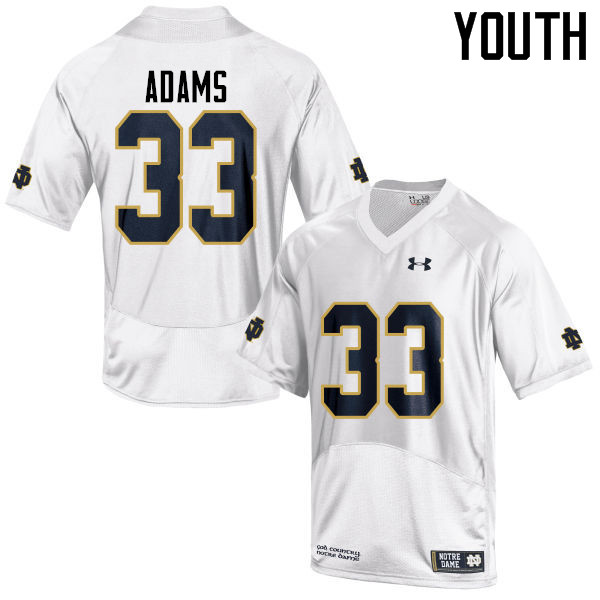 Youth NCAA Notre Dame Fighting Irish #33 Josh Adams Stitched College Under Armour Authentic White Football Jersey NW10B82BC